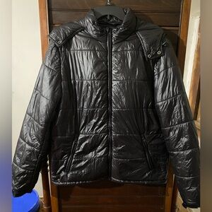 Short Black Puffer Coat with Hood